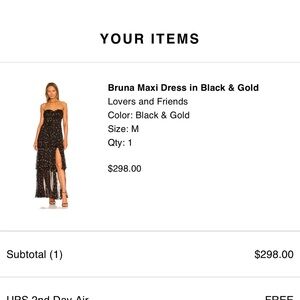 Lovers + Friends Elegant Black and Gold Maxi Dress